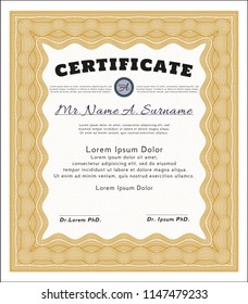 Orange Awesome Certificate template. Detailed. With quality background. Lovely design. 