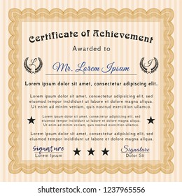 Orange Awesome Certificate template. Detailed. With guilloche pattern. Modern design. 
