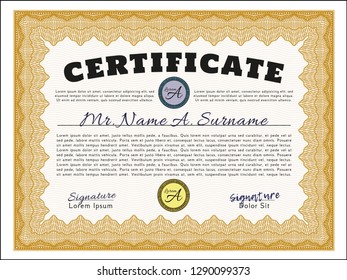 Orange Awesome Certificate template. Detailed. With guilloche pattern. Nice design. 