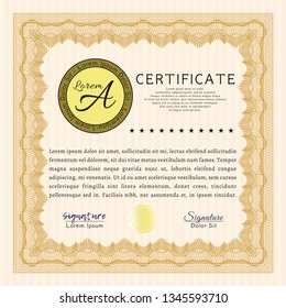 Orange Awesome Certificate template. Detailed. With complex background. Nice design. 