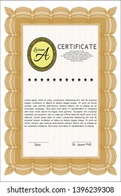 Orange Awesome Certificate template. Detailed. With complex background. Elegant design. 