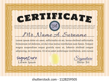 Orange Awesome Certificate template. Easy to print. Detailed. Cordial design. 