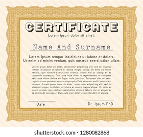 Orange Awesome Certificate template. Easy to print. Vector illustration. Elegant design. 