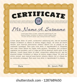 Orange Awesome Certificate template. Easy to print. Excellent design. Vector illustration. 