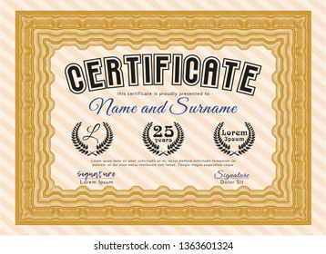 Orange Awesome Certificate template. Easy to print. Retro design. Detailed. 
