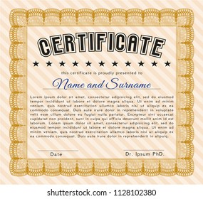 Orange Awesome Certificate template. Elegant design. Printer friendly. Vector illustration. 