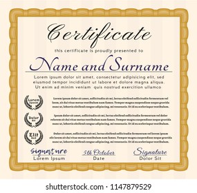 Orange Awesome Certificate template. Elegant design. With linear background. Vector illustration. 