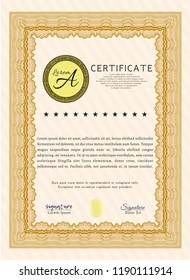 Orange Awesome Certificate template. Elegant design. Easy to print. Vector illustration. 