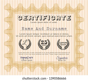 Orange Awesome Certificate template. Elegant design. Vector illustration. With complex linear background. 