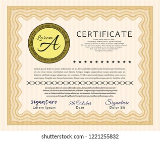 Orange Awesome Certificate template. Excellent design. Vector illustration. Printer friendly. 