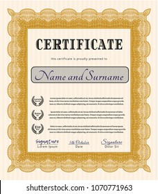 Orange Awesome Certificate template. With great quality guilloche pattern. Money style design. Customizable, Easy to edit and change colors. 
