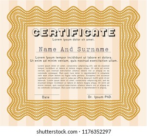 Orange Awesome Certificate template. With great quality guilloche pattern. Customizable, Easy to edit and change colors. Modern design. 