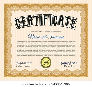 Orange Awesome Certificate template. With great quality guilloche pattern. Perfect design. Customizable, Easy to edit and change colors. 