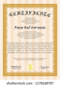 Orange Awesome Certificate template. With guilloche pattern and background. Customizable, Easy to edit and change colors. Beauty design. 