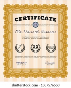 Orange Awesome Certificate template. With guilloche pattern. Good design. Customizable, Easy to edit and change colors. 