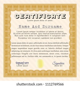 Orange Awesome Certificate template. With linear background. Modern design. Vector illustration. 