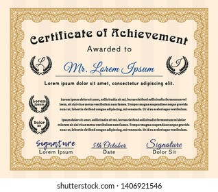 Orange Awesome Certificate template. With linear background. Modern design. Vector illustration. 