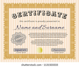 Orange Awesome Certificate template. Modern design. Vector illustration. With linear background. 