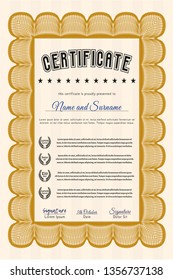Orange Awesome Certificate template. Modern design. Detailed. With background. 