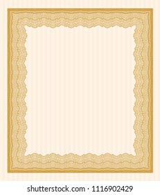 Orange Awesome Certificate template. Money Pattern. Detailed. Printer friendly. 