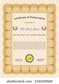 Orange Awesome Certificate template. Money design. Customizable, Easy to edit and change colors. With background. 