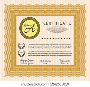 Orange Awesome Certificate template. Money style design. With linear background. Vector illustration. 