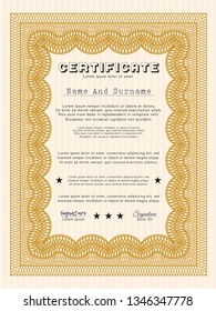 Orange Awesome Certificate template. Money Pattern design. Detailed. With quality background. 
