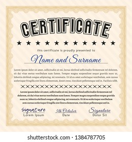 Orange Awesome Certificate template. Money design. Complex background. Vector illustration. 