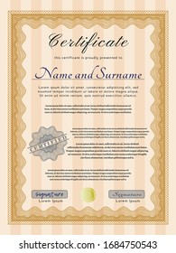 Orange Awesome Certificate template. Money Pattern design. Customizable, Easy to edit and change colors. With guilloche pattern. 