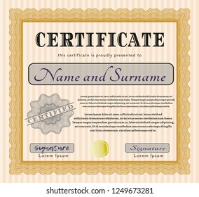 Orange Awesome Certificate template. Nice design. Vector illustration. With quality background. 