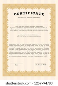 Orange Awesome Certificate template. Nice design. Detailed. With linear background. 
