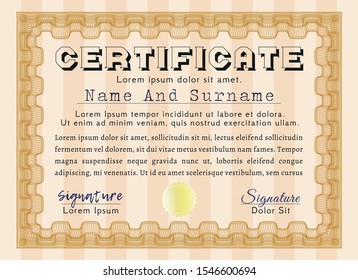 Orange Awesome Certificate template. Nice design. Vector illustration. Printer friendly. 
