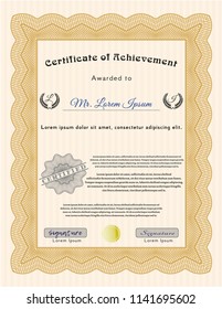 Orange Awesome Certificate template. Perfect design. Vector illustration. With linear background. 