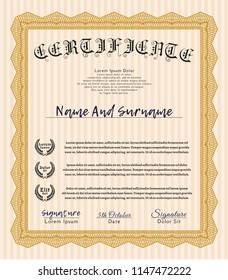 Orange Awesome Certificate template. Perfect design. Customizable, Easy to edit and change colors. With guilloche pattern and background. 
