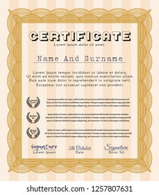 Orange Awesome Certificate template. Perfect design. Customizable, Easy to edit and change colors. With guilloche pattern and background. 