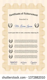 Orange Awesome Certificate template. Perfect design. With guilloche pattern. Vector illustration. 