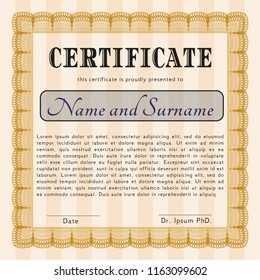 Orange Awesome Certificate template. Printer friendly. Detailed. Elegant design. 