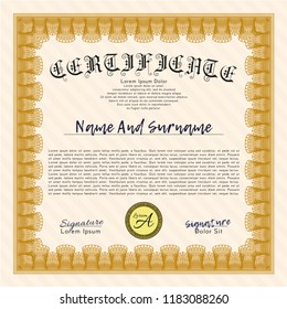 Orange Awesome Certificate template. Printer friendly. Perfect design. Detailed. 