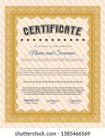 Orange Awesome Certificate template. Printer friendly. Beauty design. Detailed. 