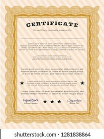 Orange Awesome Certificate template. With quality background. Vector illustration. Perfect design. 