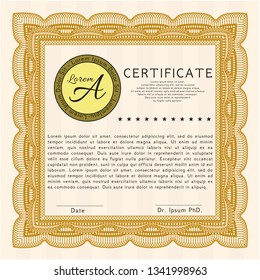 Orange Awesome Certificate template. Retro design. Detailed. Complex background. 