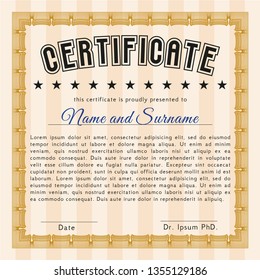 Orange Awesome Certificate template. Retro design. With linear background. Detailed. 
