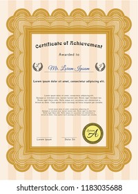Orange Awesome Certificate template. Vector illustration. With quality background. Money style design. 