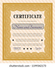 Orange Awesome Certificate template. Vector illustration. With complex background. Nice design. 