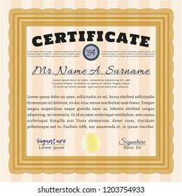 Orange Awesome Certificate template. Vector illustration. Easy to print. Superior design. 