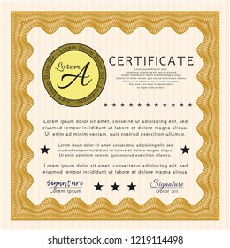 Orange Awesome Certificate template. Vector illustration. With background. Elegant design. 