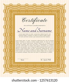 Orange Awesome Certificate template. Vector illustration. Complex background. Perfect design. 