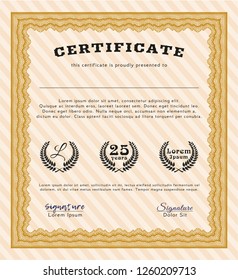 Orange Awesome Certificate template. Vector illustration. With guilloche pattern. Elegant design. 