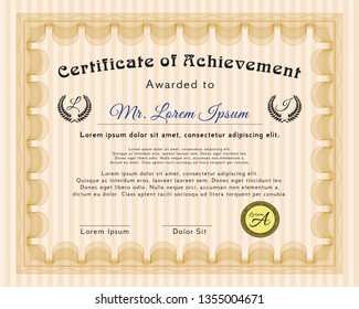 Orange Awesome Certificate template. Vector illustration. With linear background. Artistry design. 