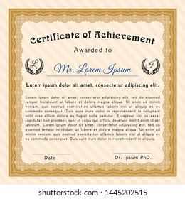 Orange Awesome Certificate template. Vector illustration. Complex background. Cordial design. 